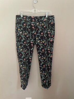 LOFT Marisa Floral Pants Size 6 Black Multi Ankle Work Pants